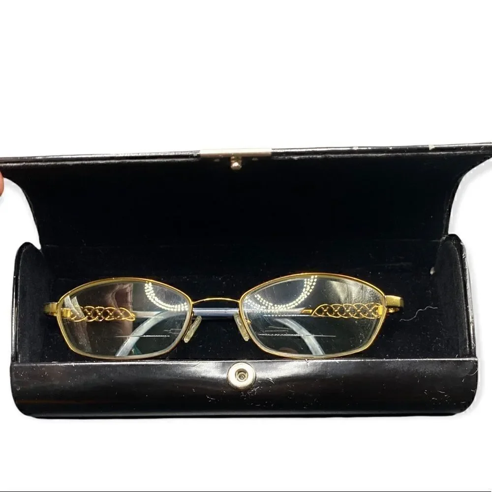 Saks Fifth Avenue 135 RV9 gold tone glasses side detail rhinestones & case